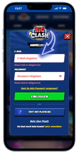 BigClash Zugangsdaten eingeben