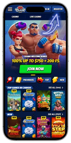BigClash Casino homepage with the Log In button highlighted in the top-right corner