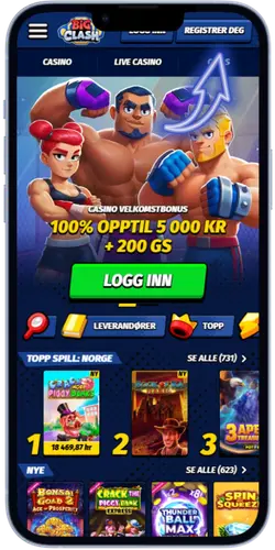 BigClash Casino hjemmeside med Registrer-knappen markert øverst til høyre