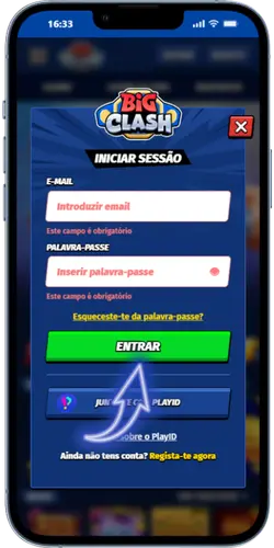 Botão de confirmação de início de sessão BigClash na página de login