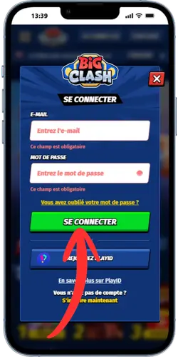 BigClash bouton Se connecter sur la page de connexion