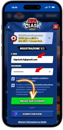 Email e password BigClash