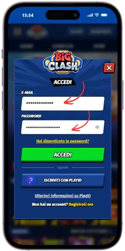 Email e password BigClash Casino
