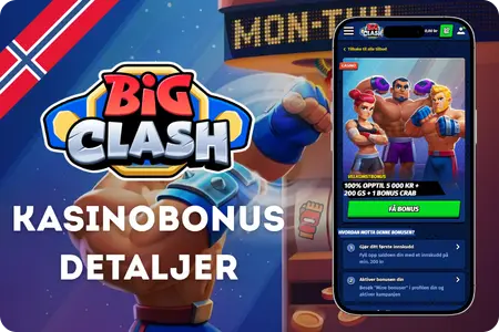 BigClash Casino Velkomstbonus betingelser med gratisspinn og omsetningskrav