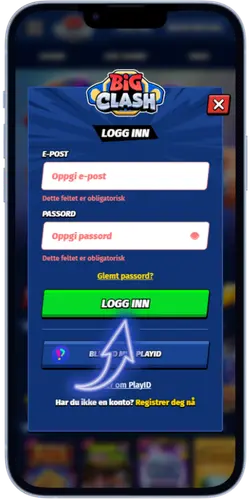 BigClash Logg inn-bekreftelsesknapp på påloggingssiden