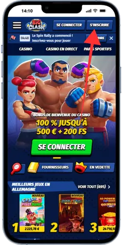BigClash page d'accueil bouton Inscription en haut à droite