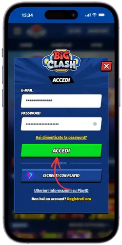 Pulsante Accedi BigClash Casino