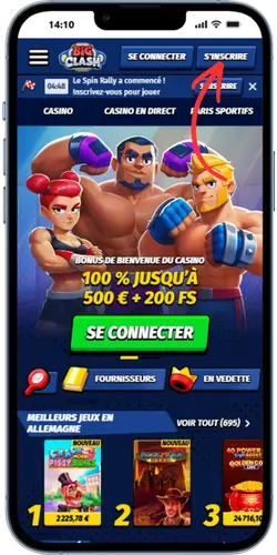 BigClash page d'accueil bouton Inscription en haut à droite