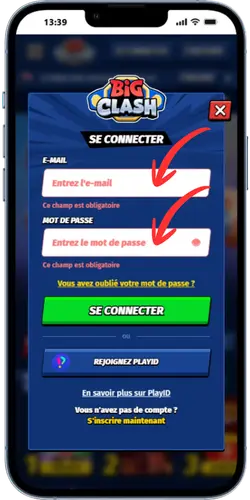 BigClash formulaire de connexion e-mail et mot de passe