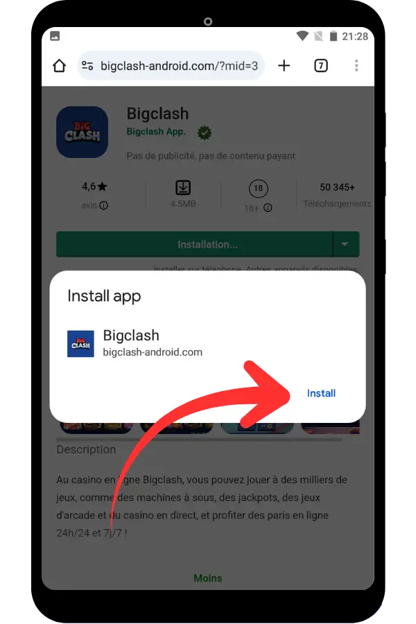 BigClash bouton installer application
