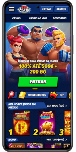 BigClash menu no dispositivo móvel Portugal