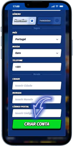 Segunda etapa de registo BigClash com campos de nome completo, telefone e morada antes de Criar Conta